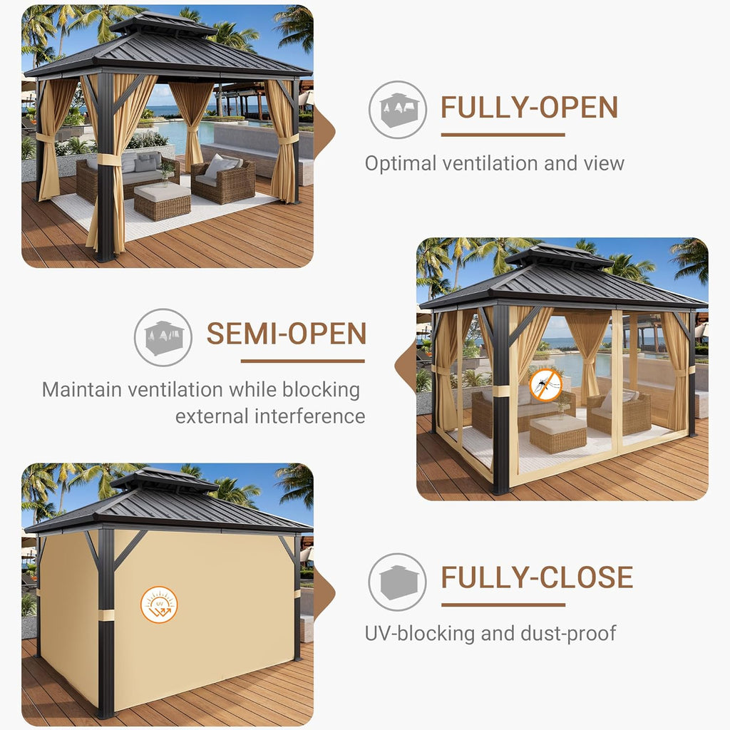10x12 FT Hardtop Gazebo with Galvanized Steel Double Roof
