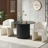 47" Round Dining Table for 4, Modern Farmhouse Marble-Look Foiled Top with MDF Striped Base, Kitchen & Dining Room