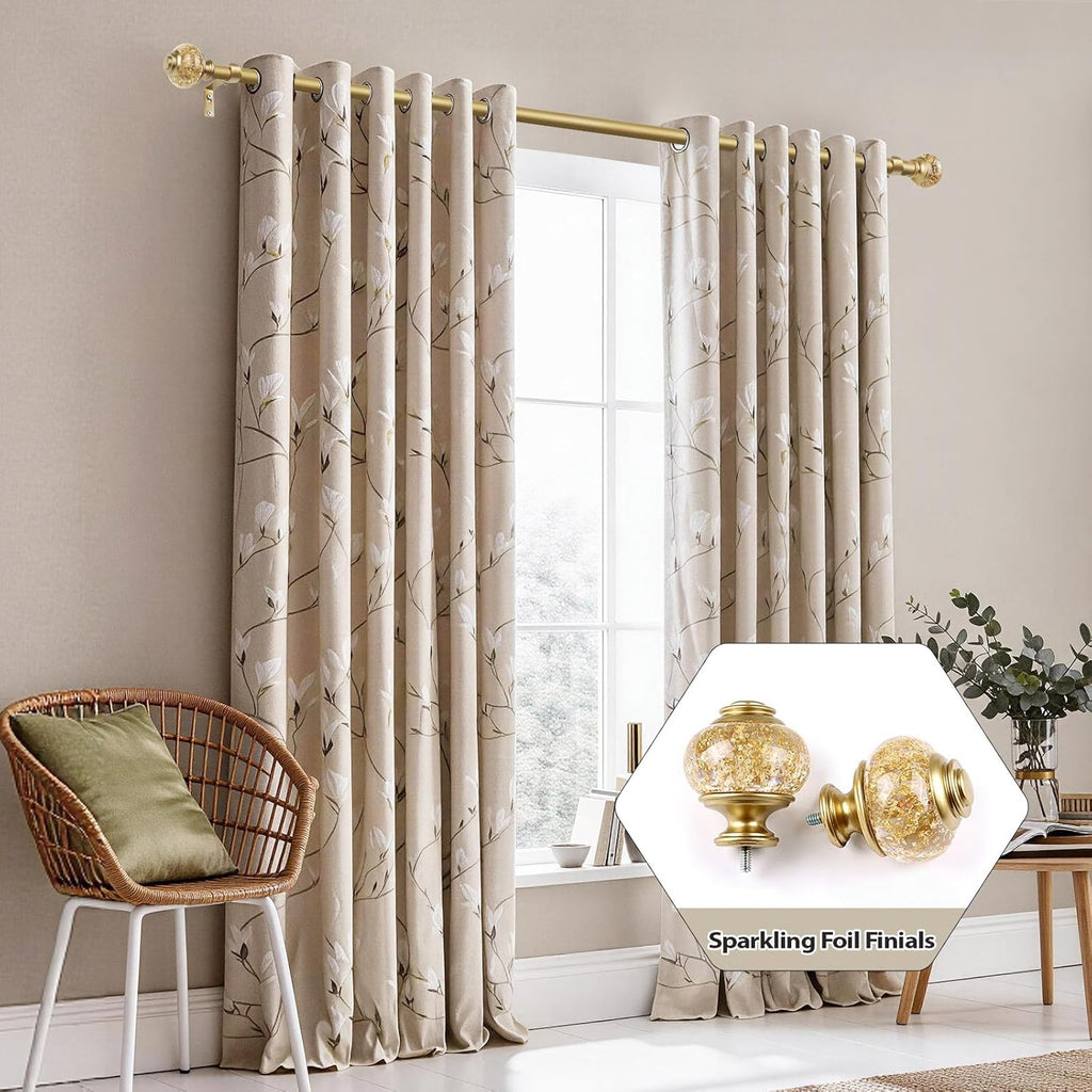 1 Inch Gold Curtain Rods for Windows, Telescoping Single Drapery Rod, Decorative