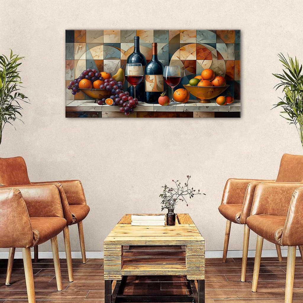 Abstract Kitchen Wall Art Geometric Wall Decor Red Wine Glass Fruits Canvas Prints Pictures Rustic Farmhouse Still