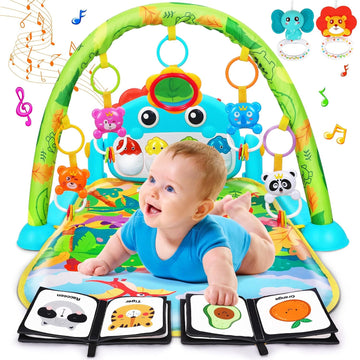Baby Play Mat Tummy Time Mat Boy High-Contrast Cloth, Green Dinosaur
