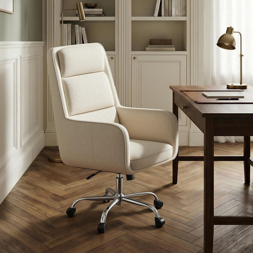 Modern Executive High Back Home, Upholstered Desk Chair with Wheels, Vanity Chair with Head and Lumbar
