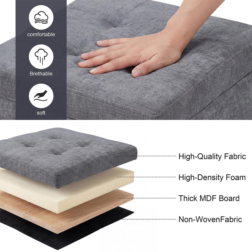 15 inch Square Storage Ottoman with Tray Lid, Modern Tufted Fabric Cube Coffee Table with Storage, Upholstered Ottoman