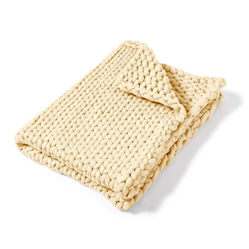 Chunky Knit Cream Throw Blanket, 50" x 40"