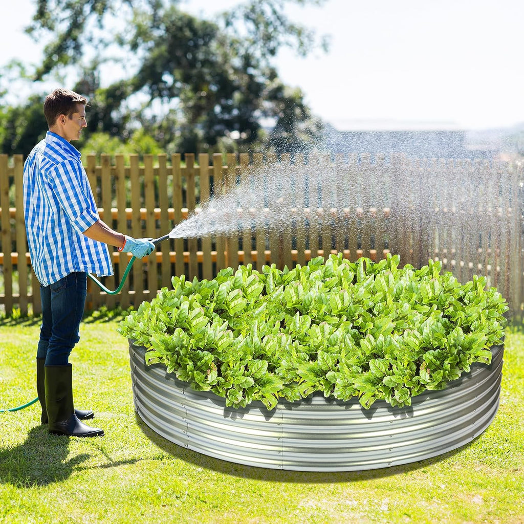 5x5x1ft Round Raised Garden Beds Outdoor Steel Fire Pit Ring Flower Planter | Large Galvanized Metal Above Ground