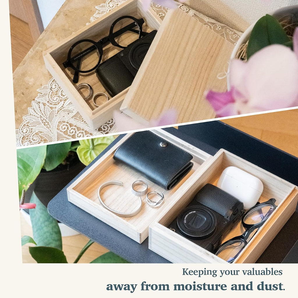 Wooden Keepsake Box for Photos & Memories, Japanese Kiribako Storage for Letters & Postcards, 5.9 x 4.15 x 1.8