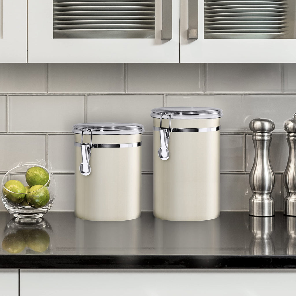 Stainless Steel Kitchen Canister 26 fl oz, Gray - Airtight Clamp Lid, Clear See-Thru Top - Ideal Storage, Food