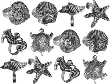 Sea Shell Napkin Rings, 12-Pack, Silver - Set of 12