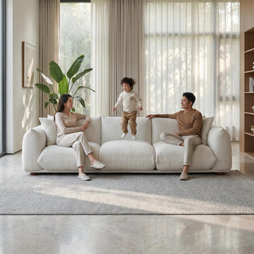 Sofa Couch, 100", 3 Seater, Solid Wood Frame, Boucle, Minimalist, Cream