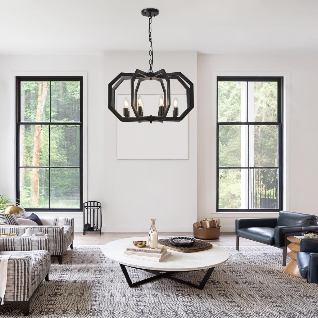 8 Black Light Farmhouse Chandelier Dining Room Light Fixture Geometric Modern Rustic Hanging Pendant Light Island