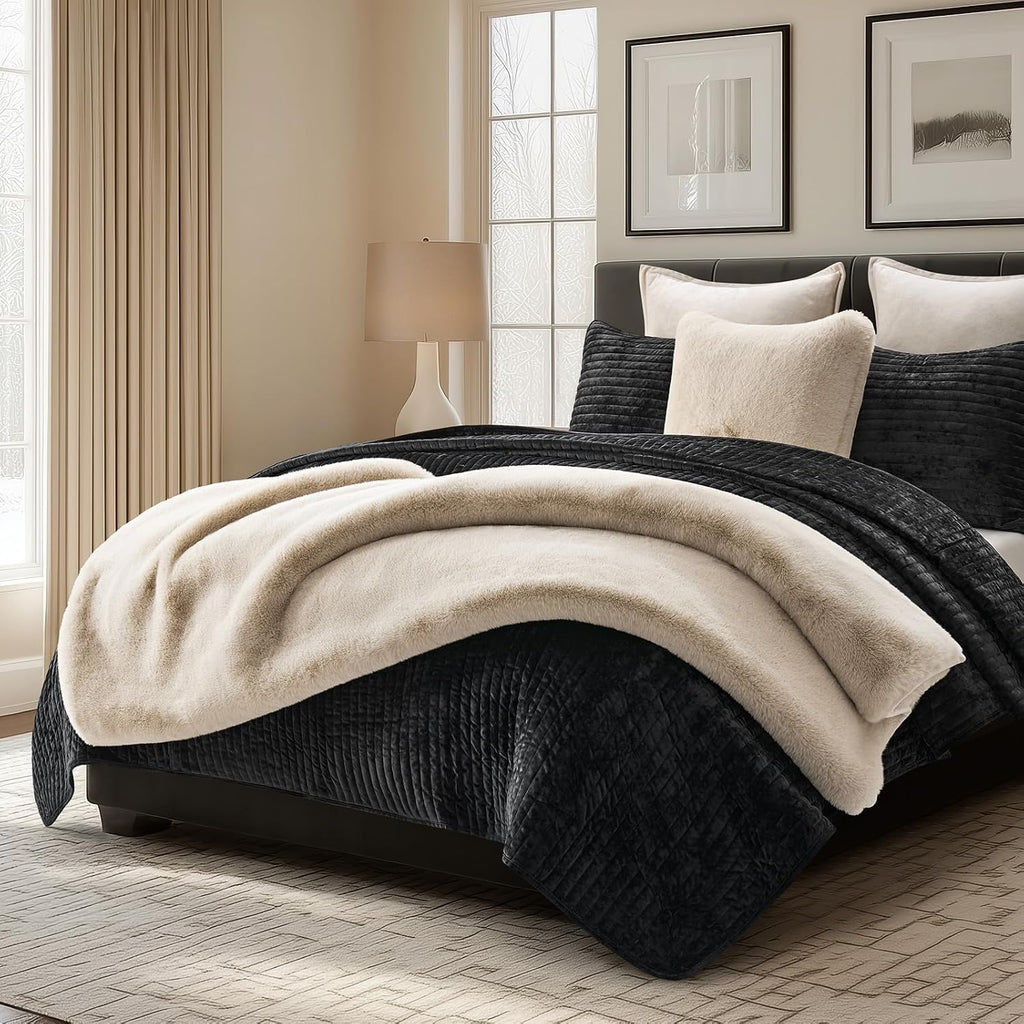Faux Chinchilla Fur Throw Blanket, 50"x60", Birch Mink | Luxury, Super Soft, 1220GSM, Fluffy Cozy Mink, Reversible