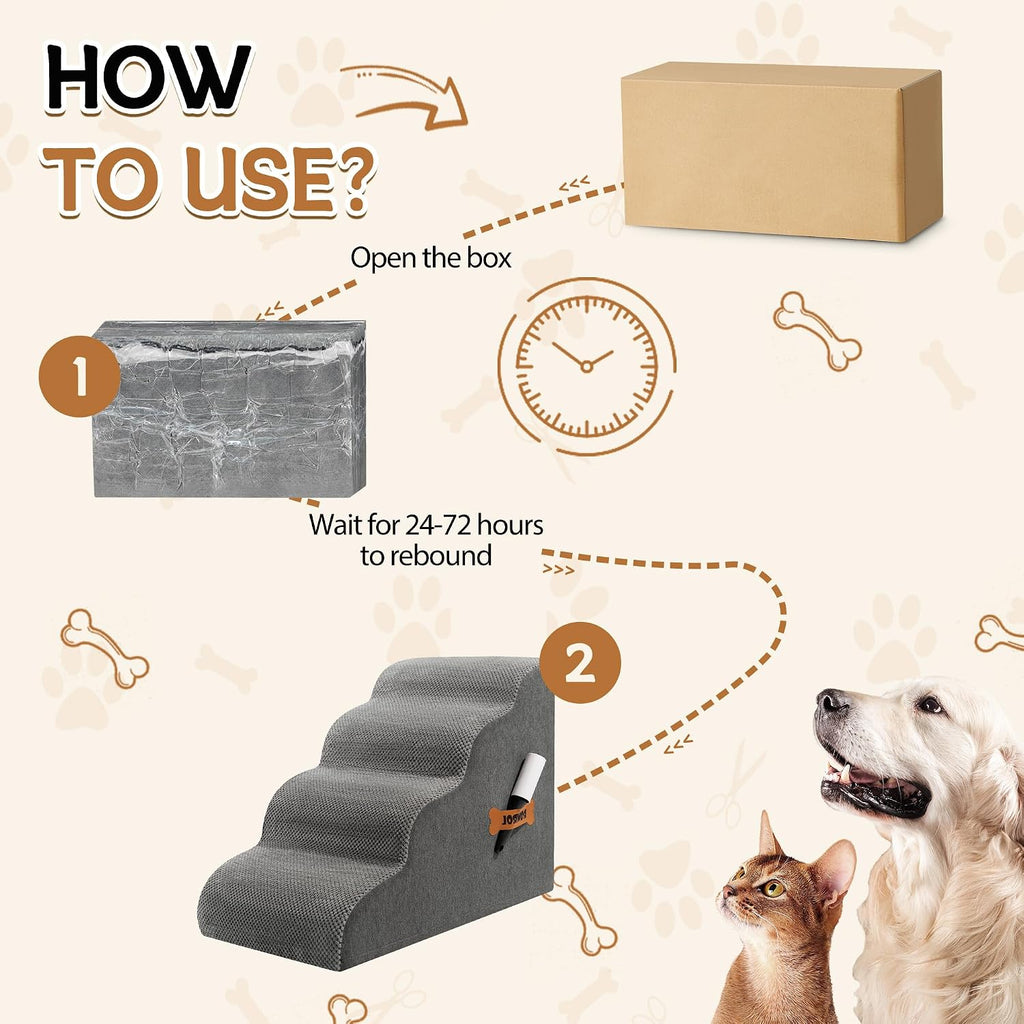 Dog Stairs, Dog Steps Ramp for High Bed and Couch, Dogs Ramp with Durable Non-Slip Waterproof Fabric Cover, Pet