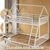 Bunk Bed Twin Over Full, House Bunk Bed Frame with Ladder and Guardrail