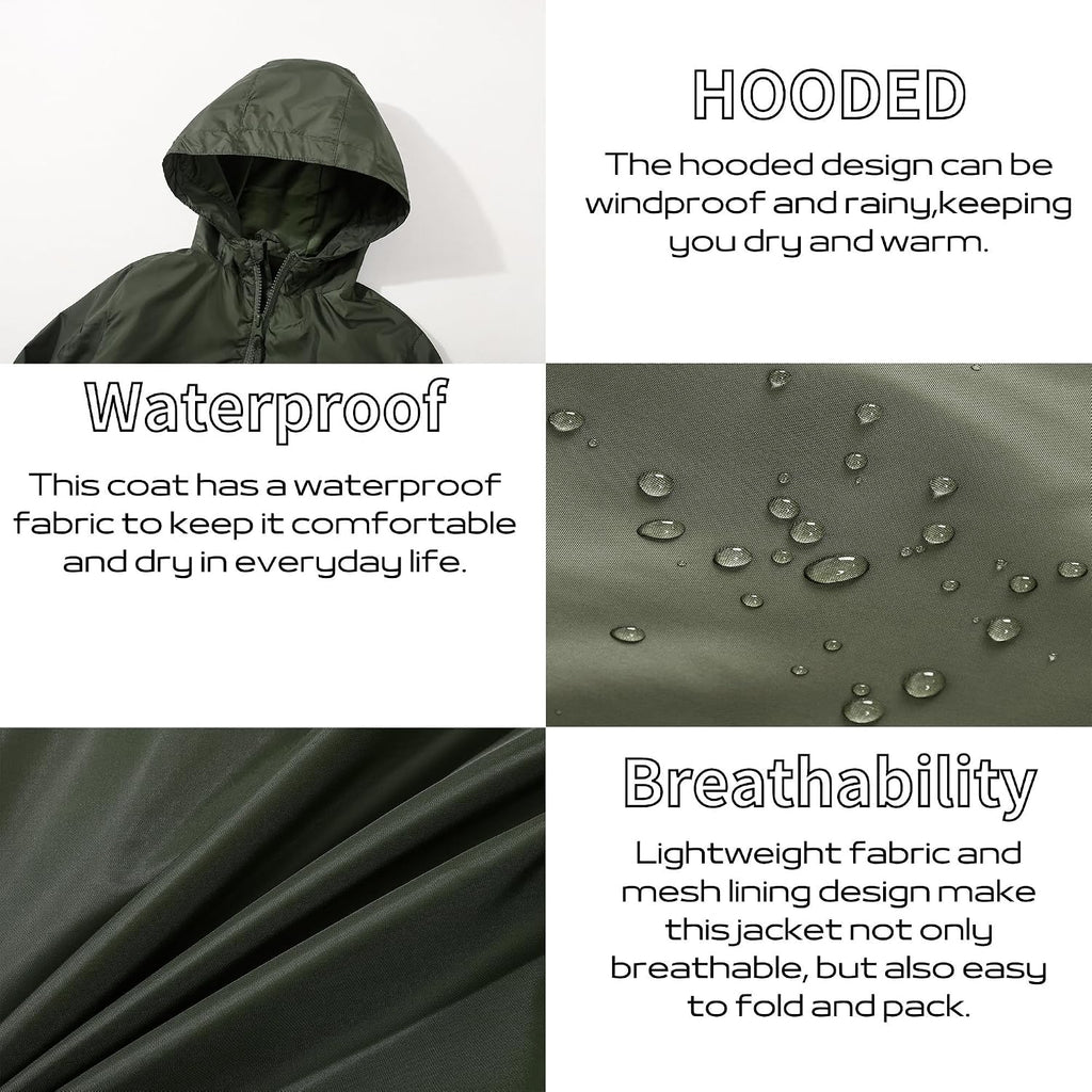 Kid Boys Rain Jackets Lightweight Water-resistant Windbreaker Breathable Outerwear Raincoat with Hood