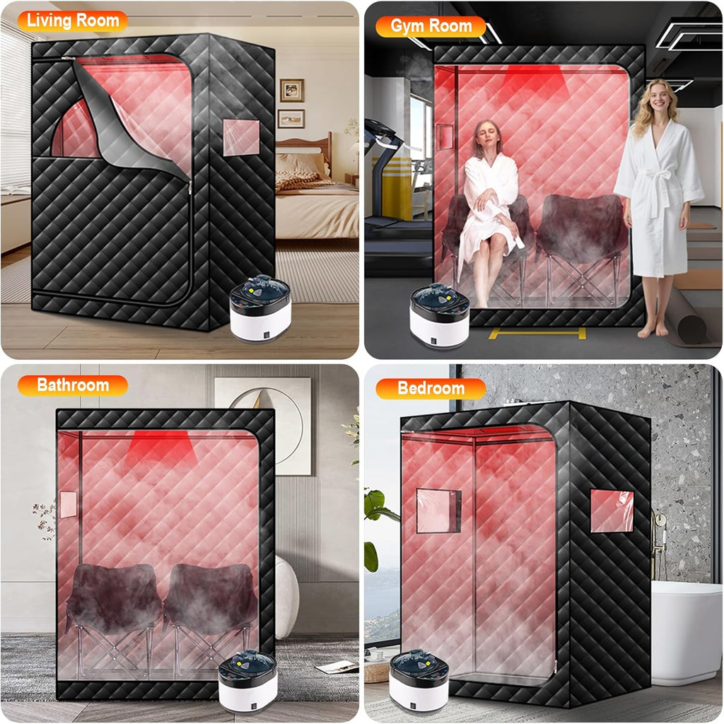 Portable Steam Sauna with 660nm Red Light Therapy, 2 Person Red Light Sauna Spa for Home