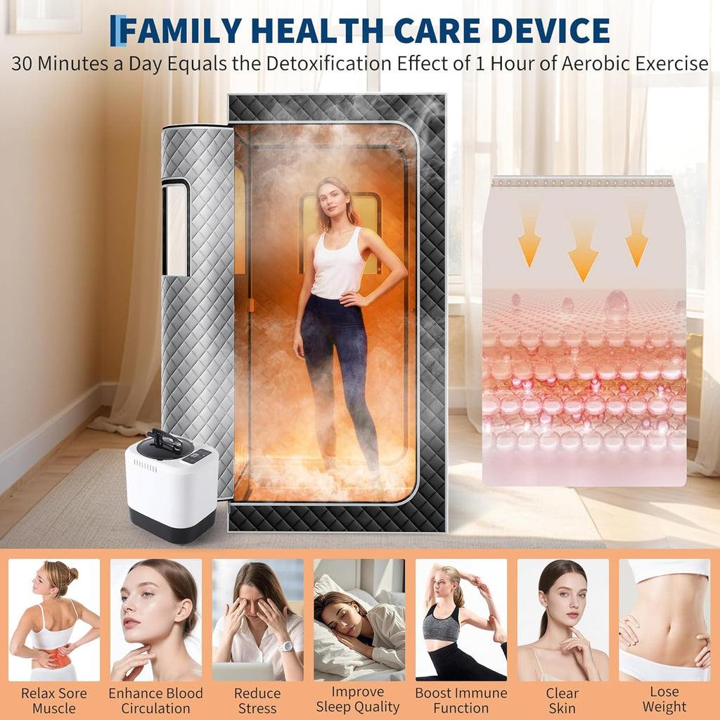 GarveeHome Sauna Box,Portable Sauna for Home with 4L 1500W Steamer,Portable Steam Sauna Tent with 600D