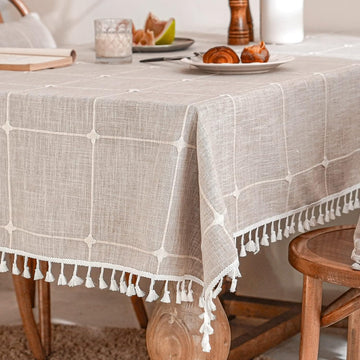 Tablecloths, Embroidered Waterproof Table Cloth Cotton Linen Wrinkle Free Anti-Fading Table Cover De