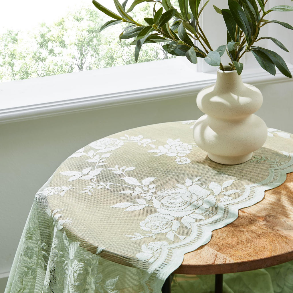 Sage Green Lace Curtains 108 Inches Long Spring Country Floral Sheer Curtains Rod Pocket Light Filtering Vintage