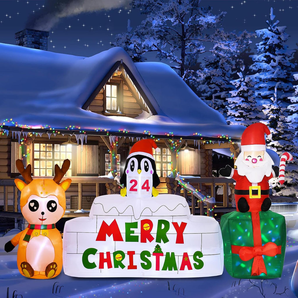 10 Ft Christmas Inflatables Outdoor Decorations Countdown Xmas Blow Up Yard Decorations, Reindeer Santa Inflatables