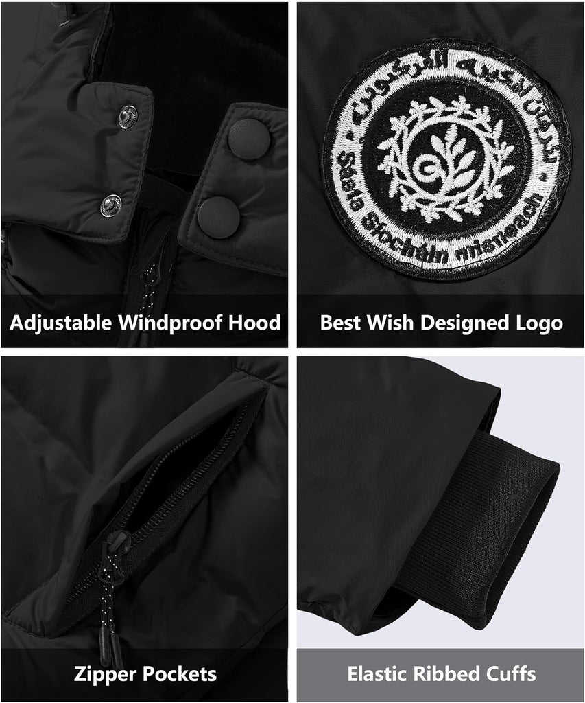 Kids Winter Coat Warm Fleece Thermal Padded Jackets with Detachable Hood Outdoor Puffy Jacket with Zip Pockets