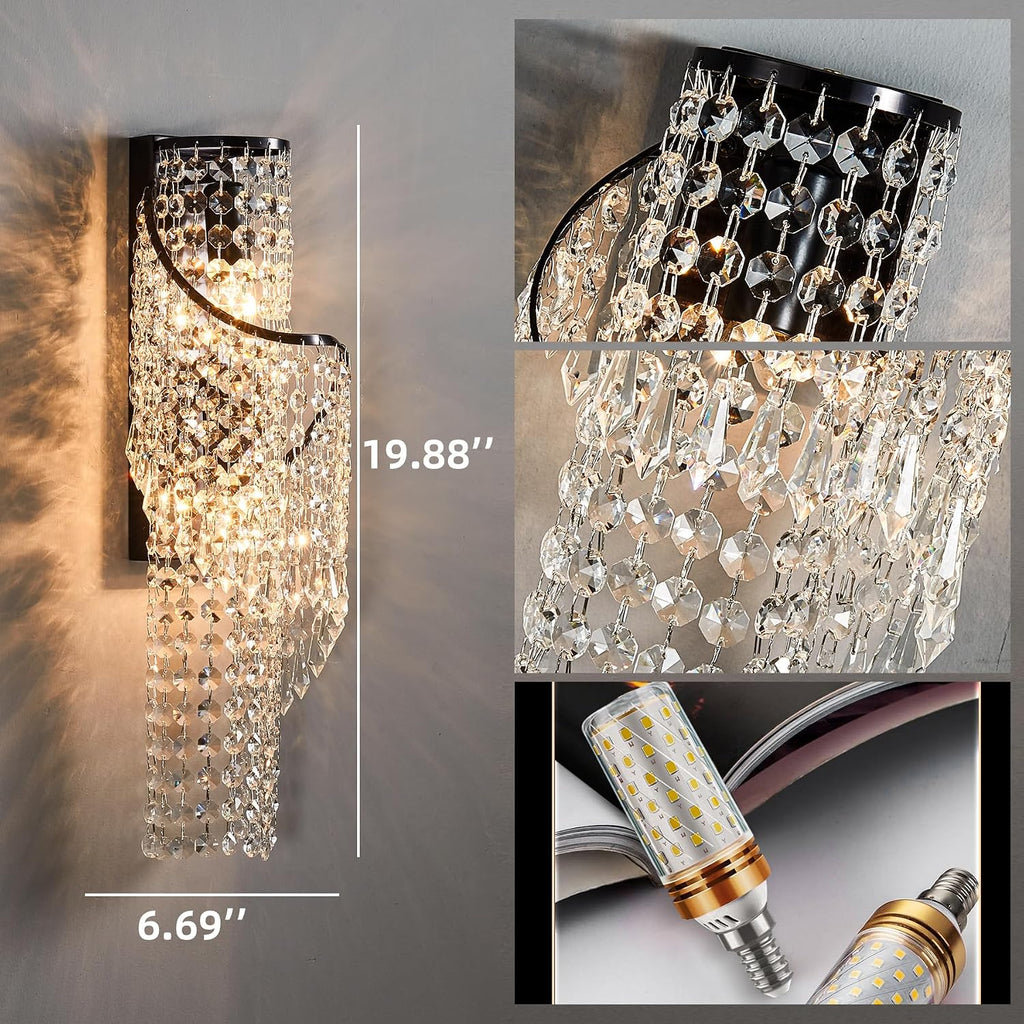 K9 Crystal Wall Sconces, Adjustable 3-Color LED Wall Light with Titanium Black Metal Frame, Modern Living