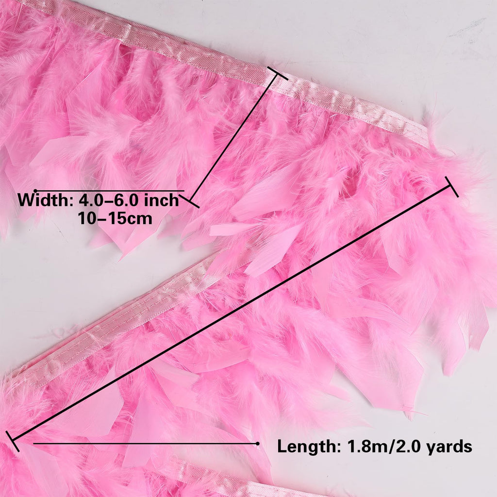 Pink 4 Yards Turkey Feather Trim - 4~6in Fashion Dress Sewing - Natural Fluffy Feather Trim Fringe for Party Clothing