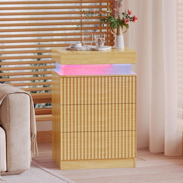 Fluted 3 Drawer Dresser with Charging Station, Oak