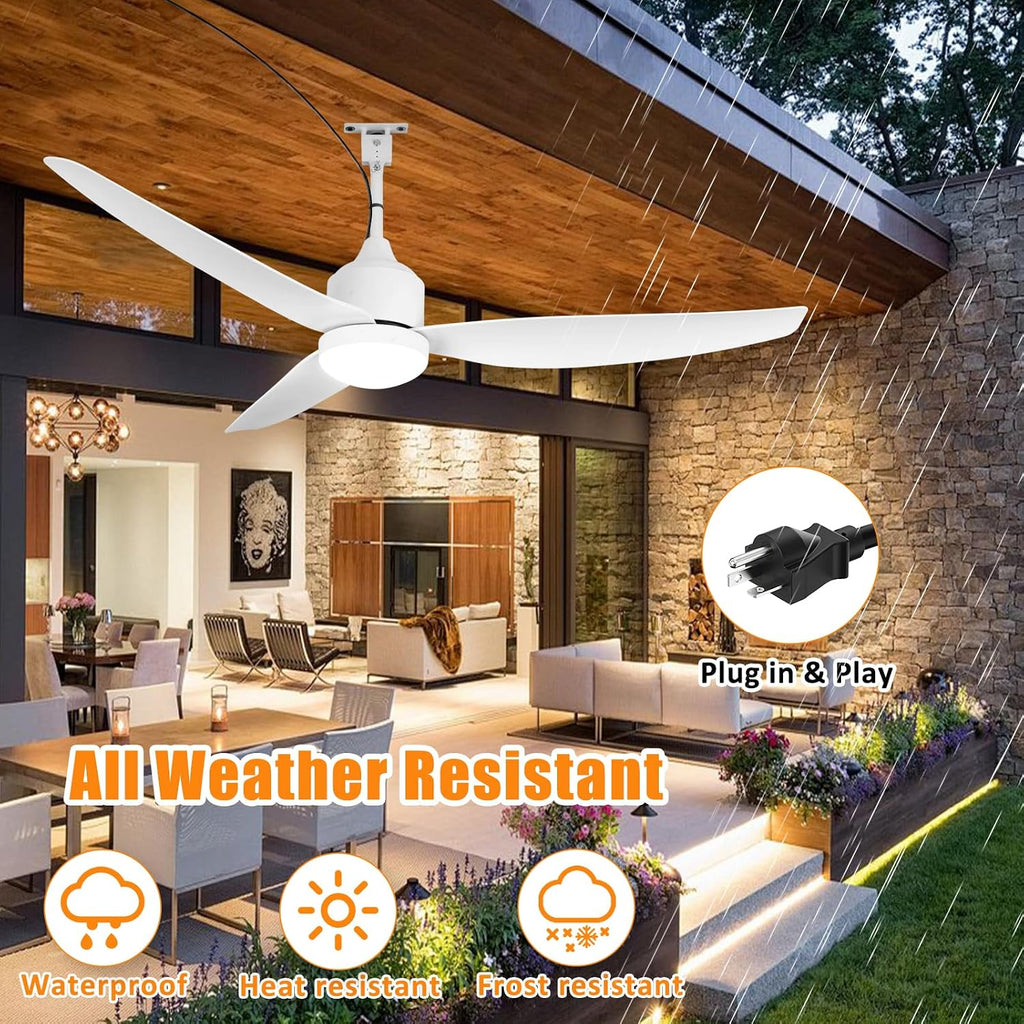 52 Inch Waterproof Gazebo Fans with Lights Outdoor Hanging - Plug in Remote App Control for Patio Indoor Farmhouse Porch - White 6 Speed Reversible DC Motor A101-B0F7X9XL6Q