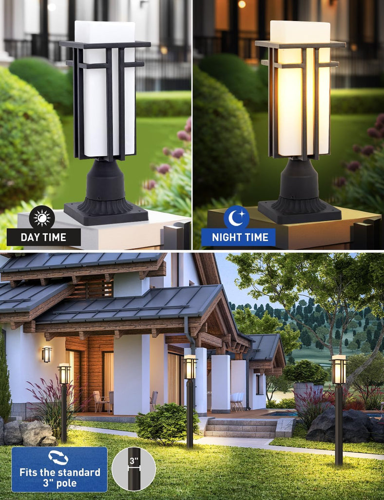 Outdoor Post Lights Waterproof Metal Frame with Milk White Frosted Glass Pier Mount Outdoor Lighting Fixtures(with