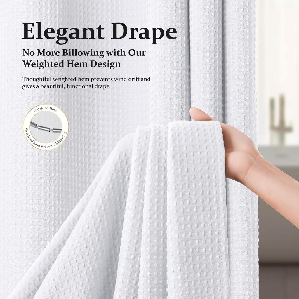 Extra Long Waffle Shower Curtain 256 GSM Fabric 72x96 White
