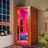Infrared Home Sauna Room 1 Person Japanese Cedar Indoor Sauna with 7 Carbon Heaters, Red Light Therapy