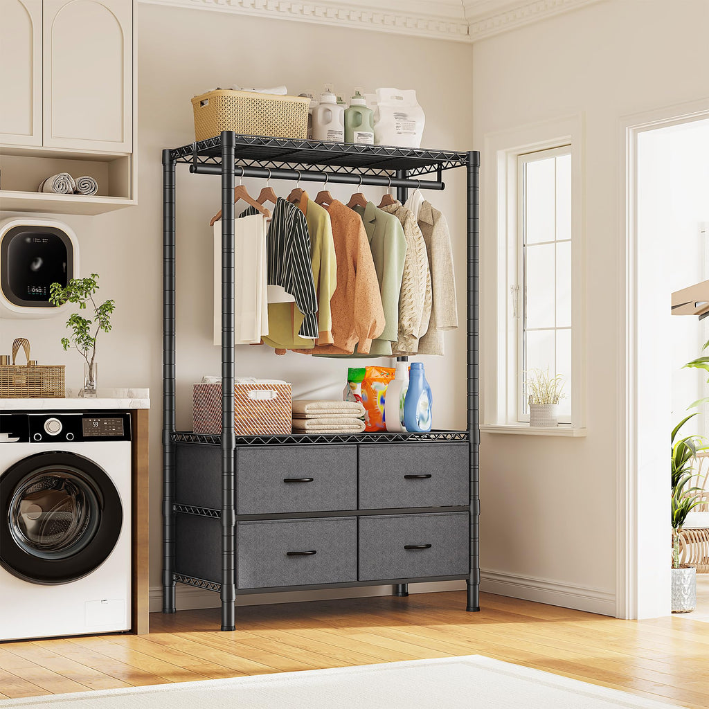 Clothes Rack, Heavy Duty Portable Closet with 4 Drawers 4 Shelves
