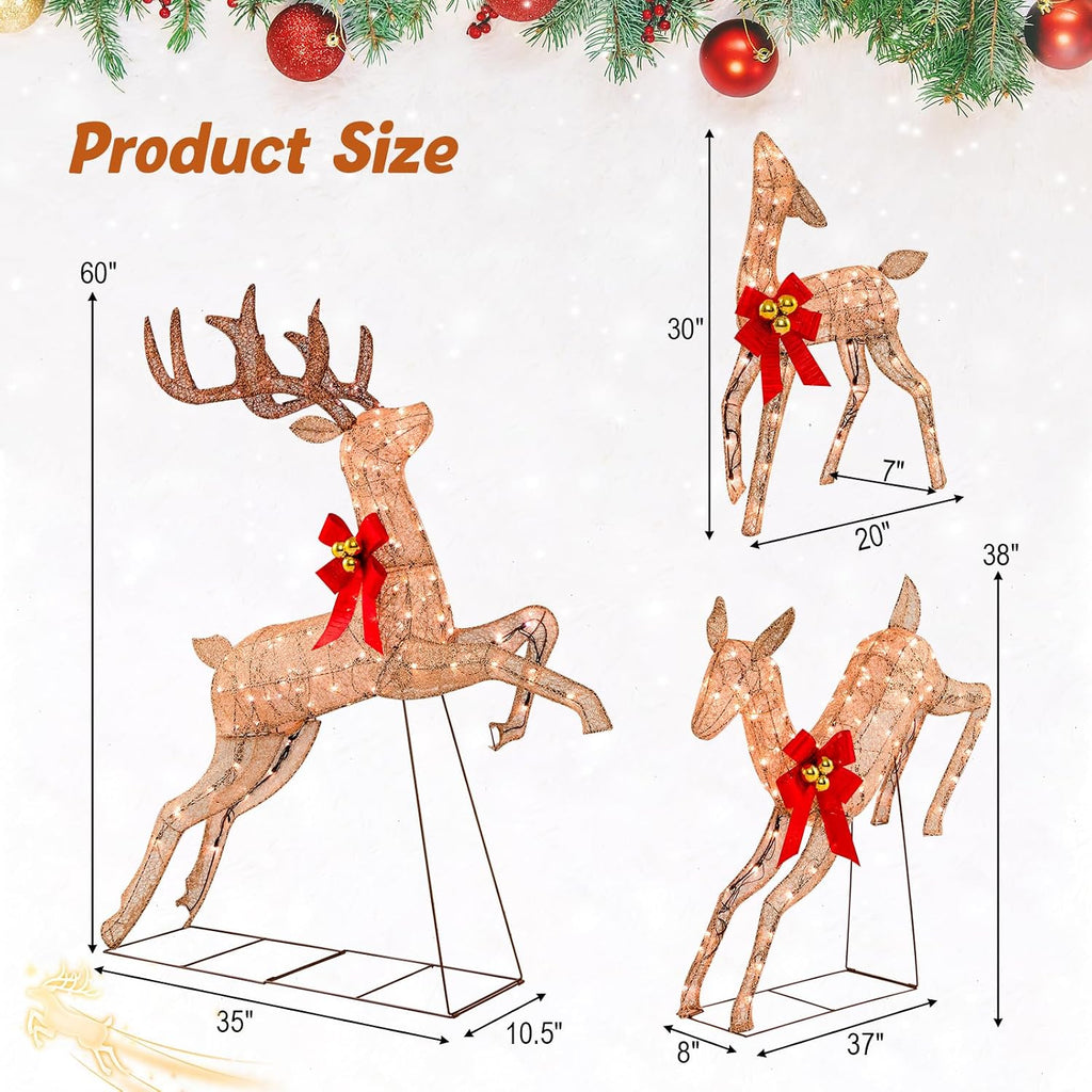 3 Pieces Lighted Christmas Reindeer, Holiday Reindeer Family Set
