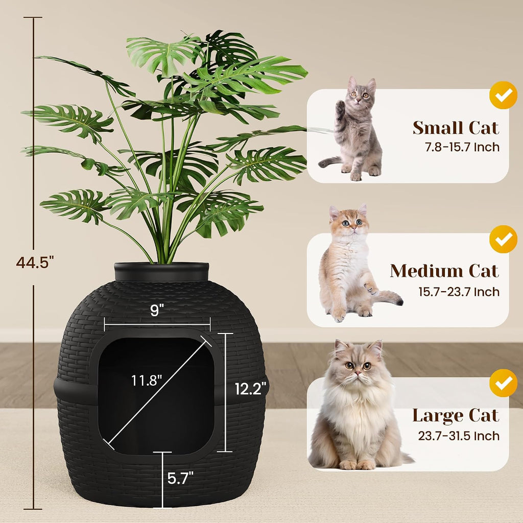 Large Cat Litter Box, Hidden Litter Box with Faux Plant, Heavy Duty Litterbox Enclosure Furniture with Rattan