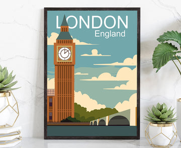 England London Travel Poster, London England Cityscape and Landmark Poster Wall, Home Wall, Office Wall Decor