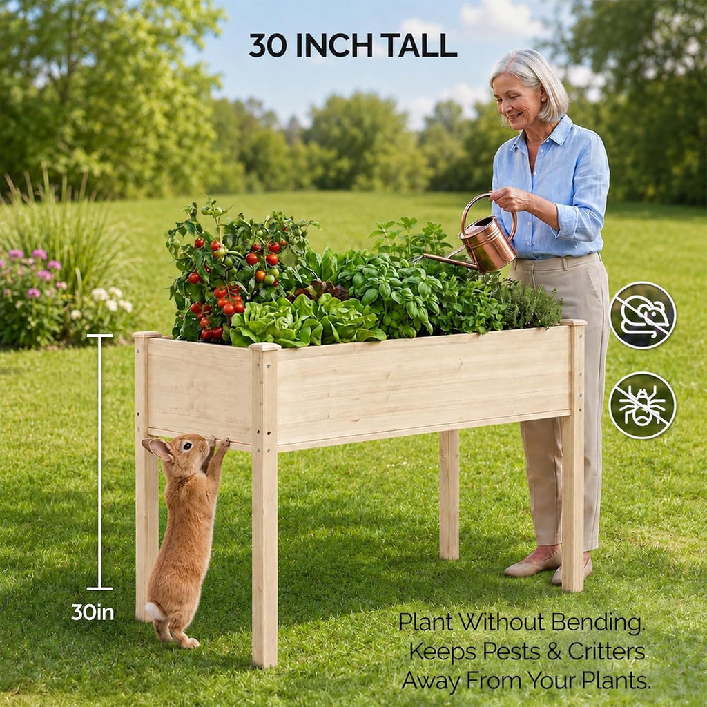 48.5"x22.5"x30" Elevated Raised Garden Bed with Bed Liner, Heavy Duty Wood Planter with Legs for Vegetables Fruits