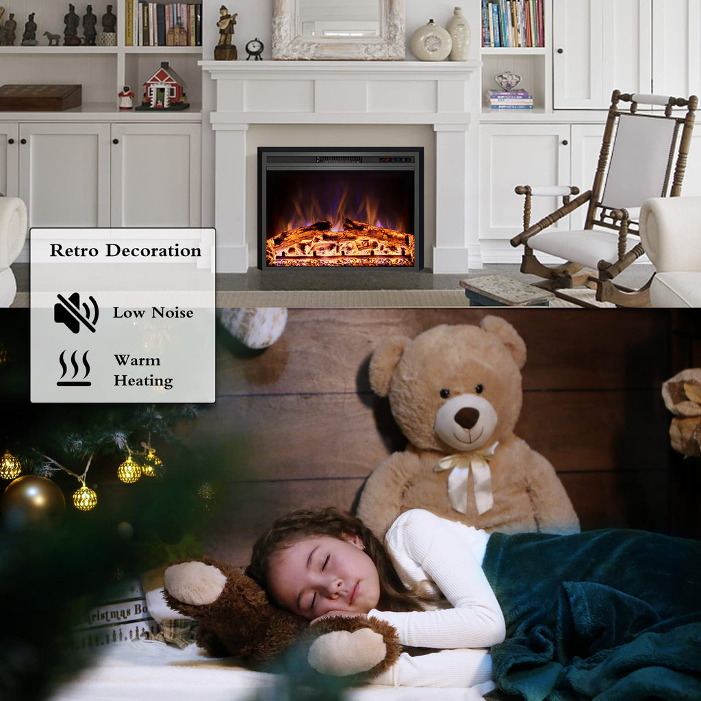 Electric Fireplace, 30" Electric Fireplace Inserts, Recessed Fireplace Heater with Remote Control, Adjustable Flame