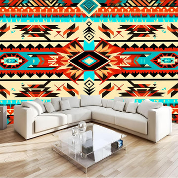 99" W x 69" H Non-Woven Mural Tribal Theme Traditional Geometric Theme Wallpaper Removable Not Self-Adhesive Large