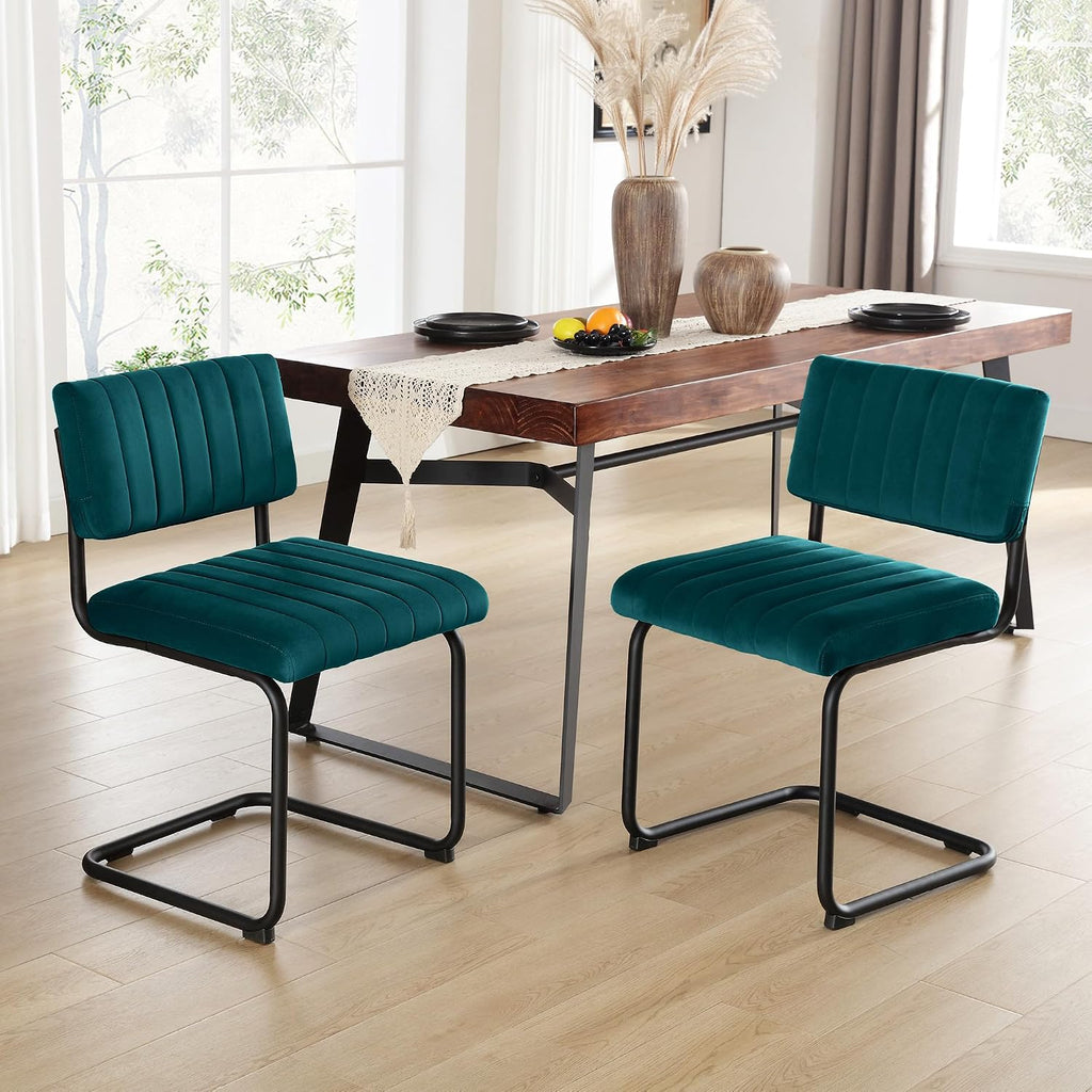 Modern Luxury Velvet Dining Room Chairs Set of 4, Teal Upholstered Kitchen Chairs, Heavy Duty Contemporary Armless