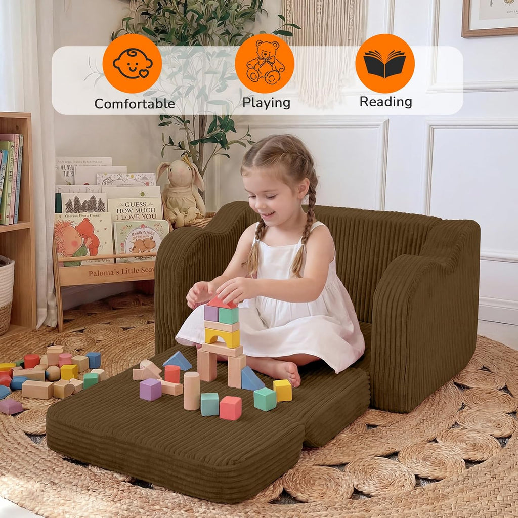 Kids Sofa, in-1 Corduroy Fold Out Recliner Chair, Brown