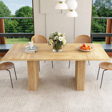 78 Inch Dining Table for 6 8 10, Modern Farmhouse Rectangular Kitchen Table, Long Dining Room Tables with Wood Strip