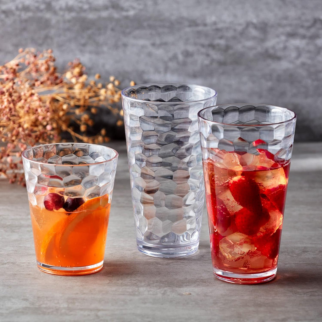 Iceberg - 16-Ounce Plastic Tumblers (Set of 8), Plastic Drinking Glasses, Mixed-Color Reusable Cups, Stackable