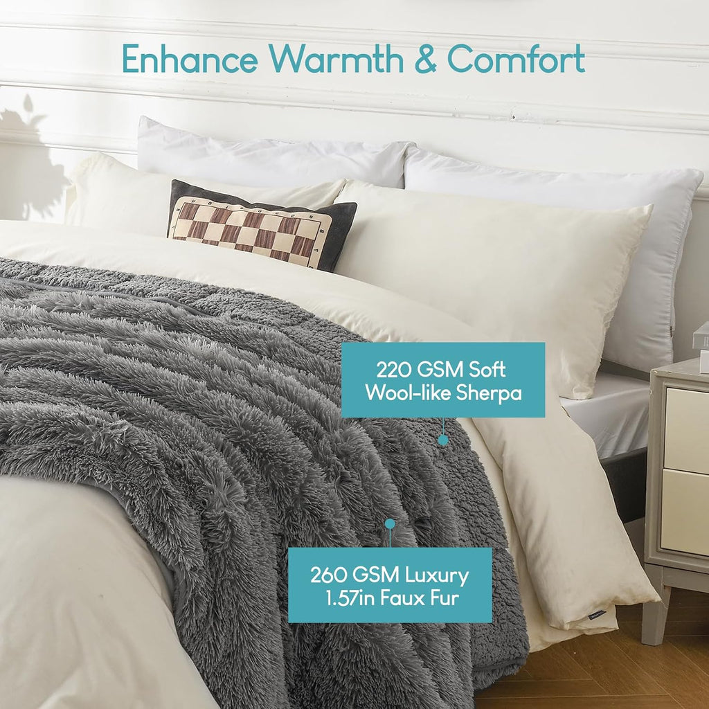 Faux Fur Reversible Sherpa Weighted Blanket 15lbs,Luxury Snugly Long Fur Warm Heavy Blanket 60x80 inches,Super Soft