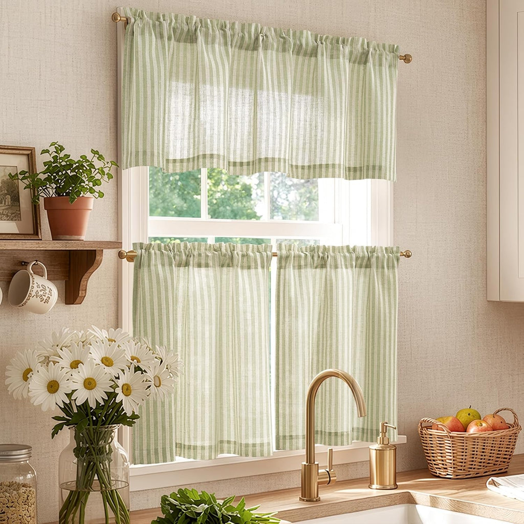 Kitchen Curtains and Valances Set Striped Tier Curtains Ticking Stripe Linen Curtains Pinstripe Cafe Curtains 36 Inch