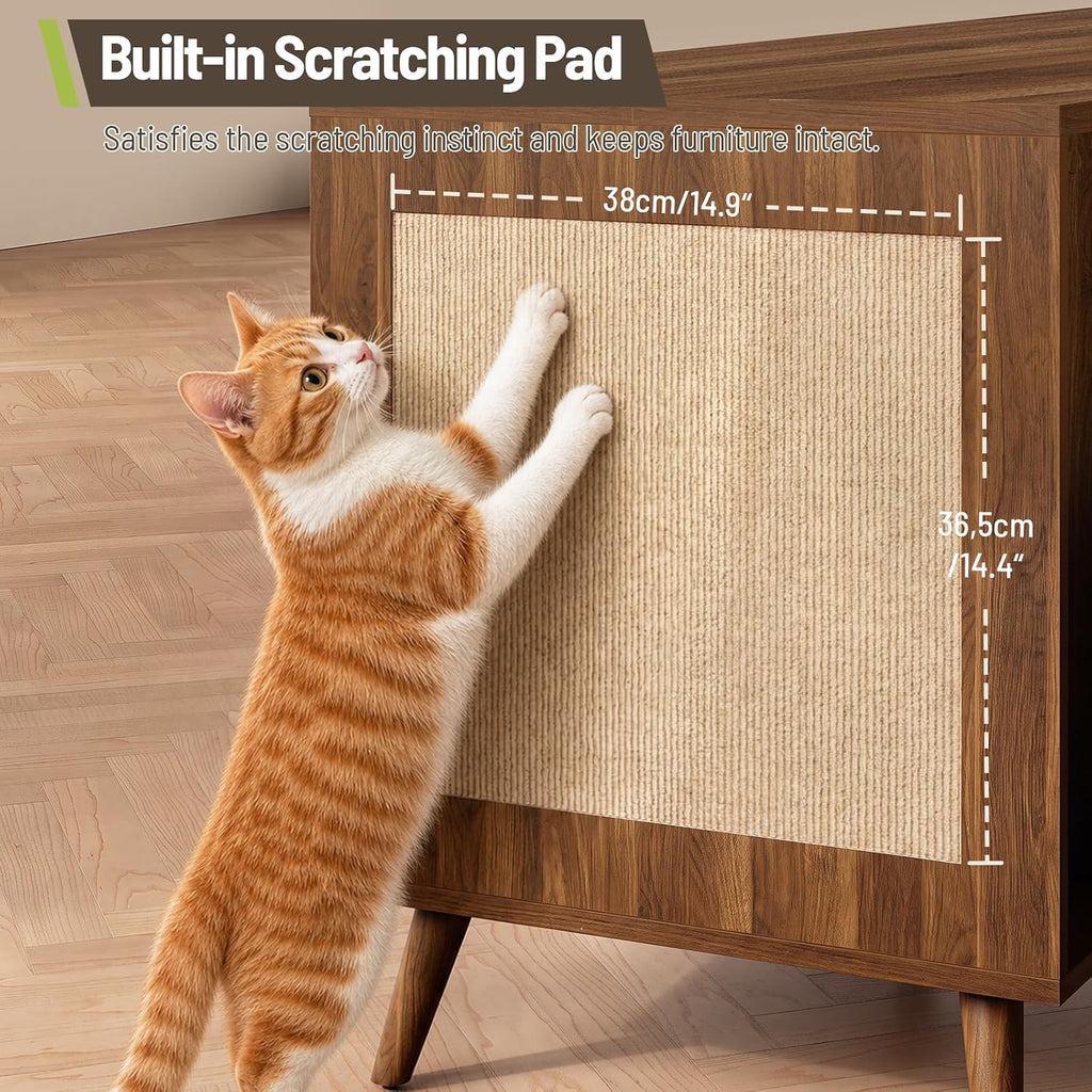 35.4" Cat Litter Box Enclosure with Drawer Storage, Scratch Pad