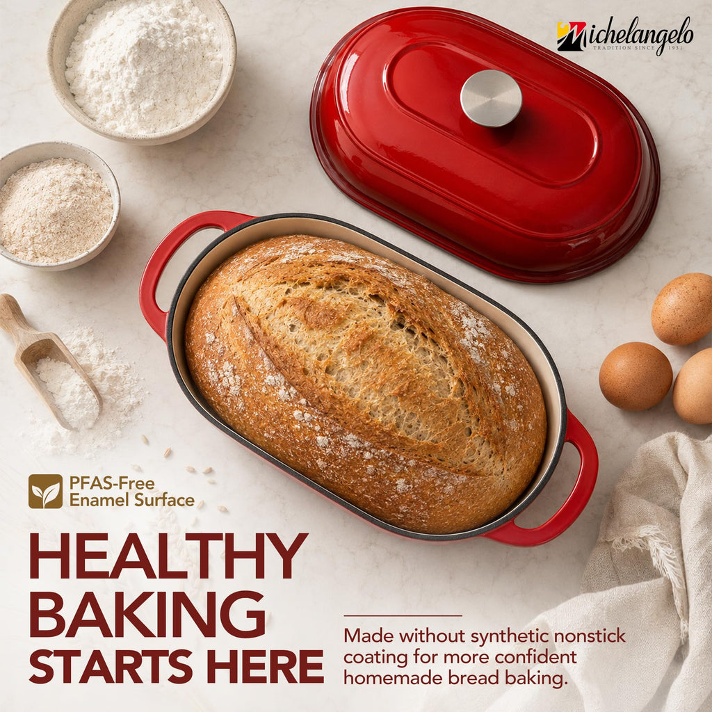 Enameled Cast Iron Bread Oven, Oval Sourdough Dutch Oven & Lid