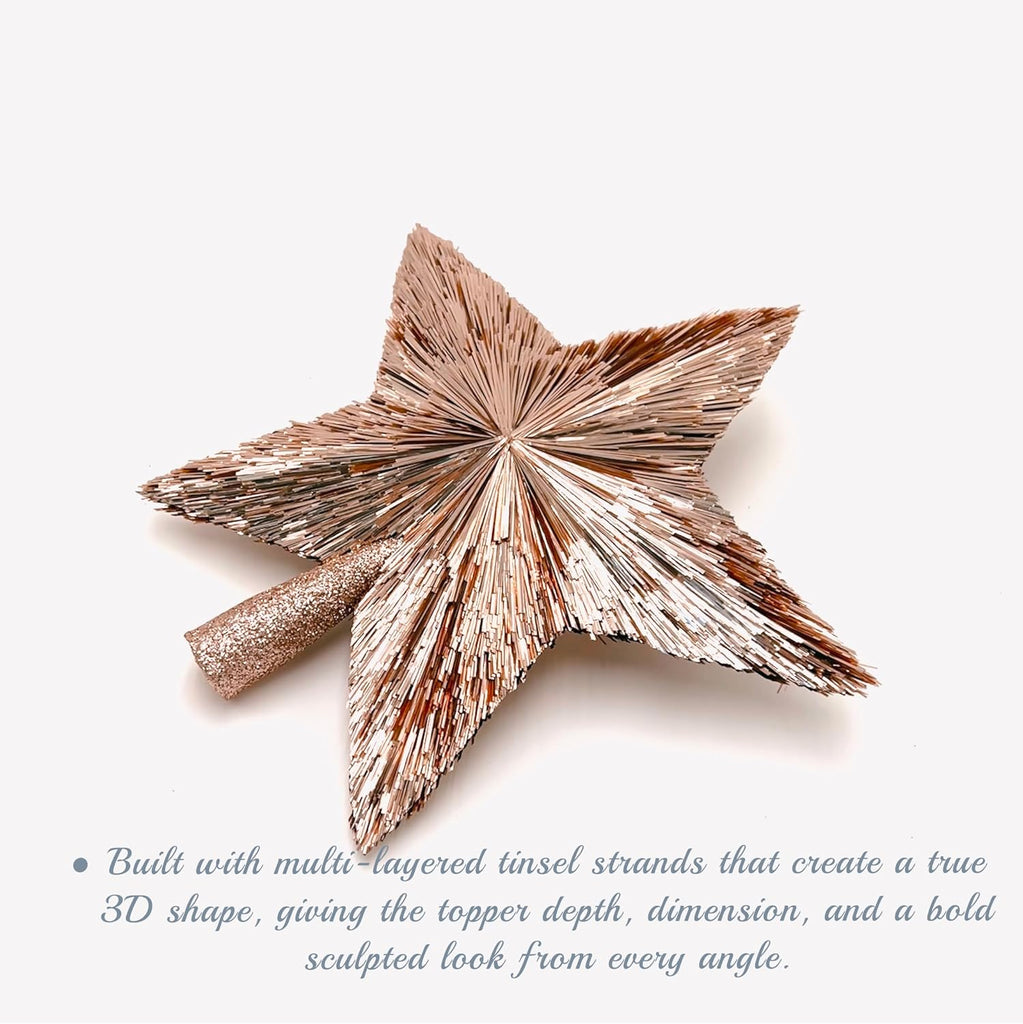 10" Elegant Christmas Star Tree Topper - Classic 5-Pointed Star Top - Unique Design - Luxury Tinsel Stars - Tree Top