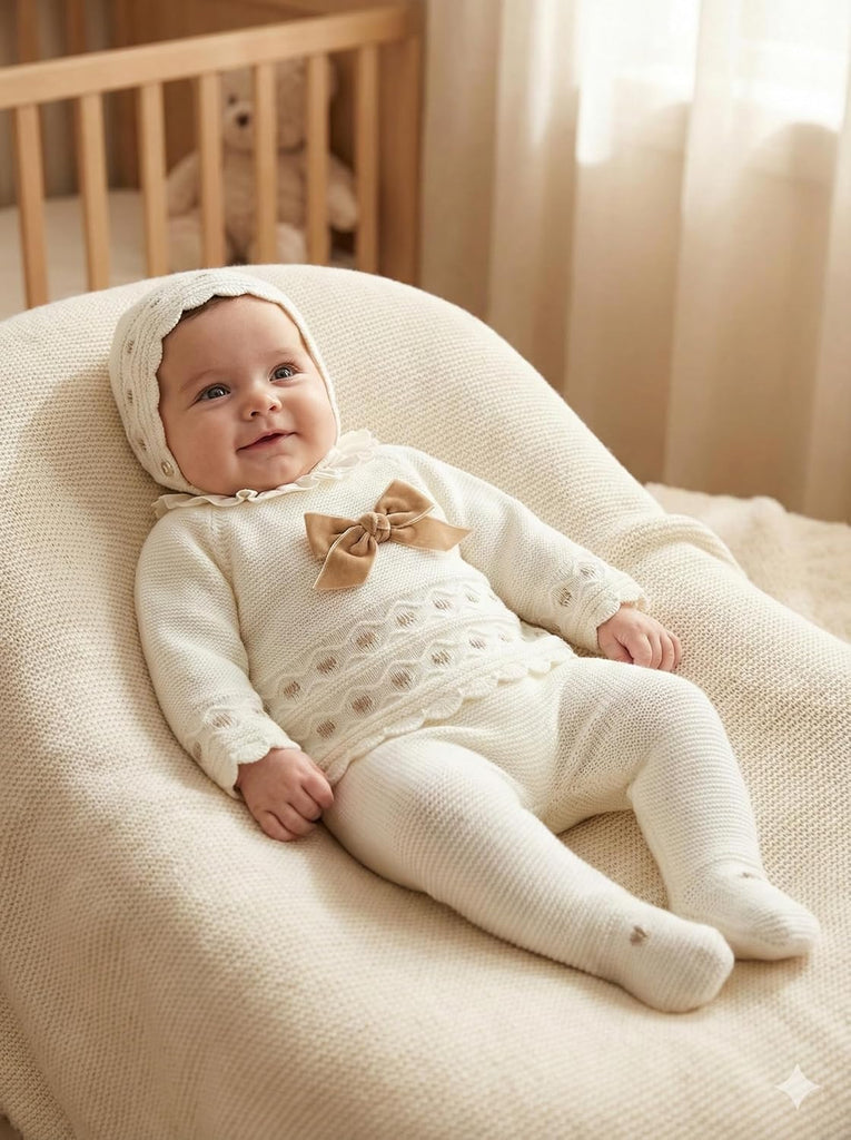 Piece Baby Long Sleeve Sweater Pants Hat Set Boys Girls Newborn Knitted Coming Home Outfit - Made in Spain