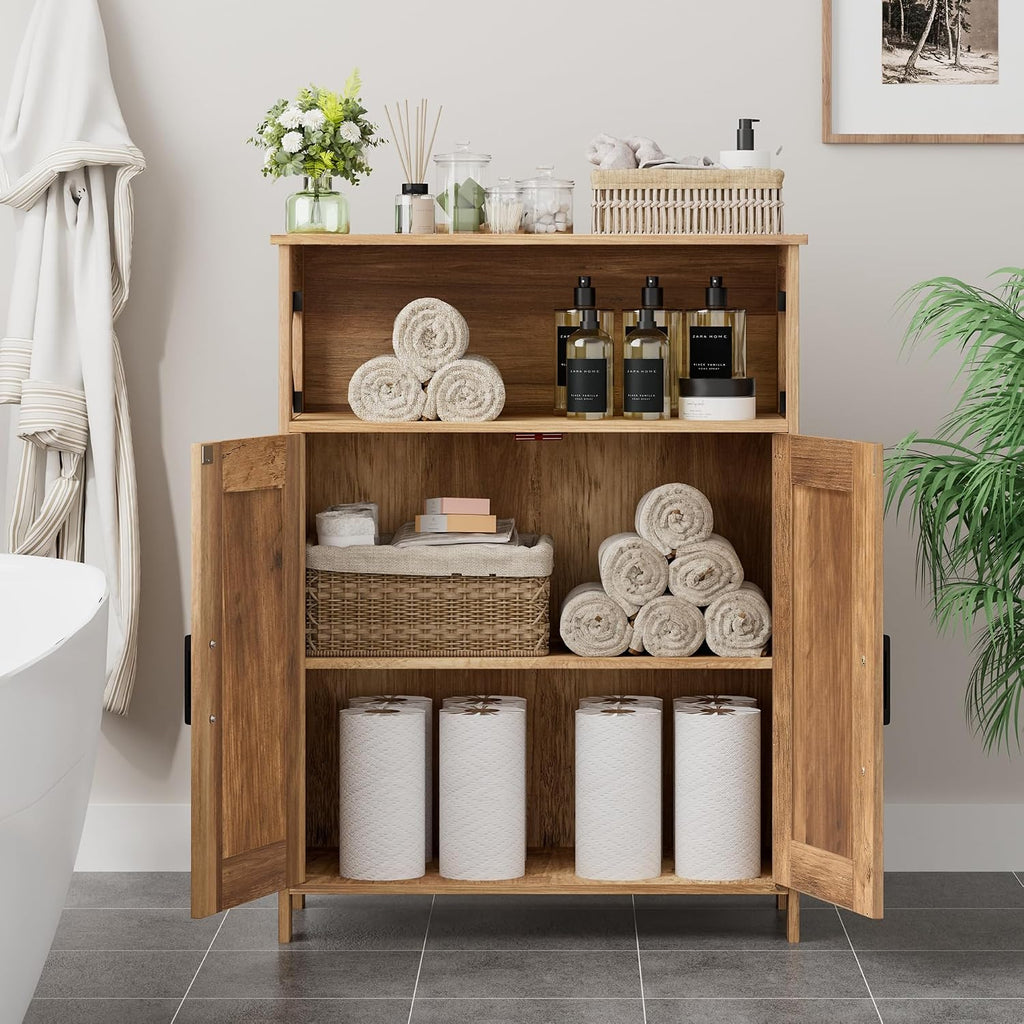 Farmhouse Bathroom Storage Cabinet with Doors, Small Floor Cabinet | Toilet Paper Cabinet with Adjustable Shelf
