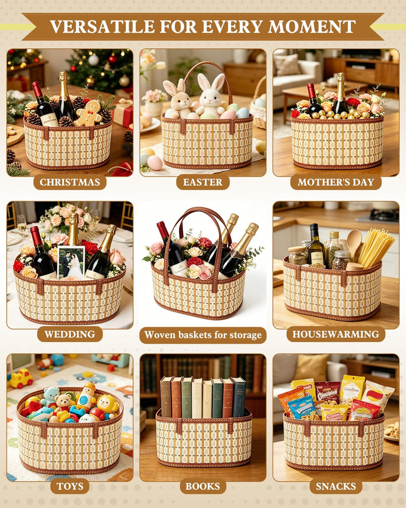 2 Set Baskets for Gifts Empty, Woven Bamboo Gift Basket Kit